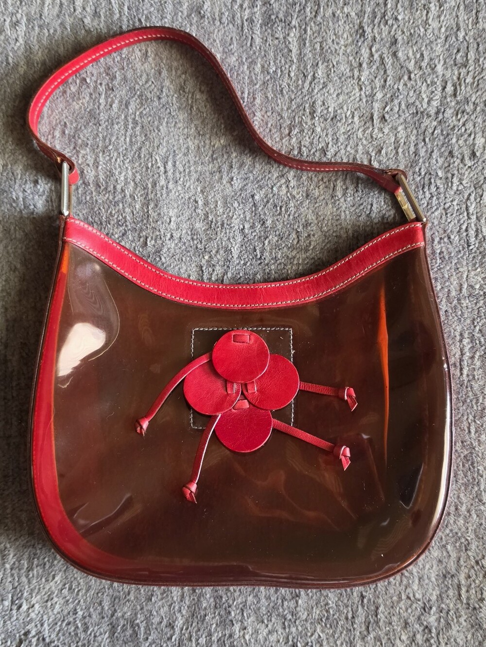 Rare RED Vintage Tanner Kroll London PVC and Red Leather Flower Shoulder Bag